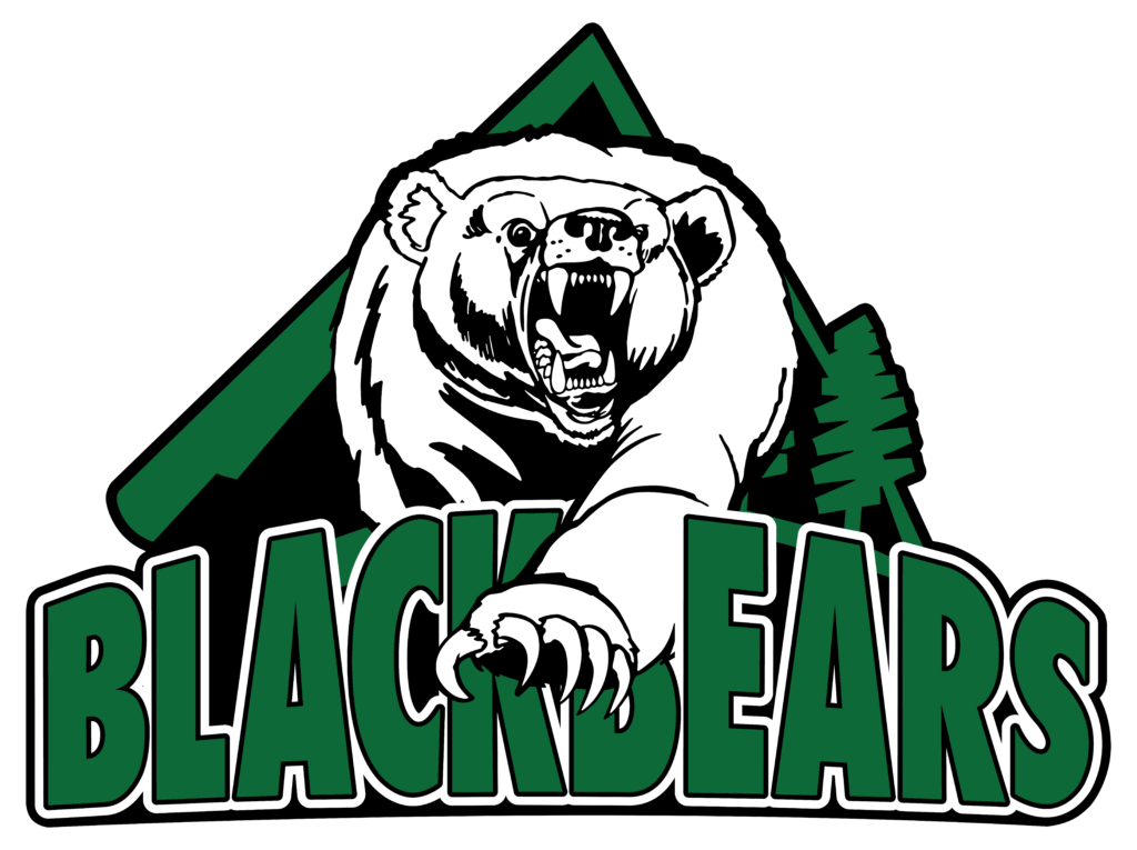 black bears angry bear logo with white bear and green letters