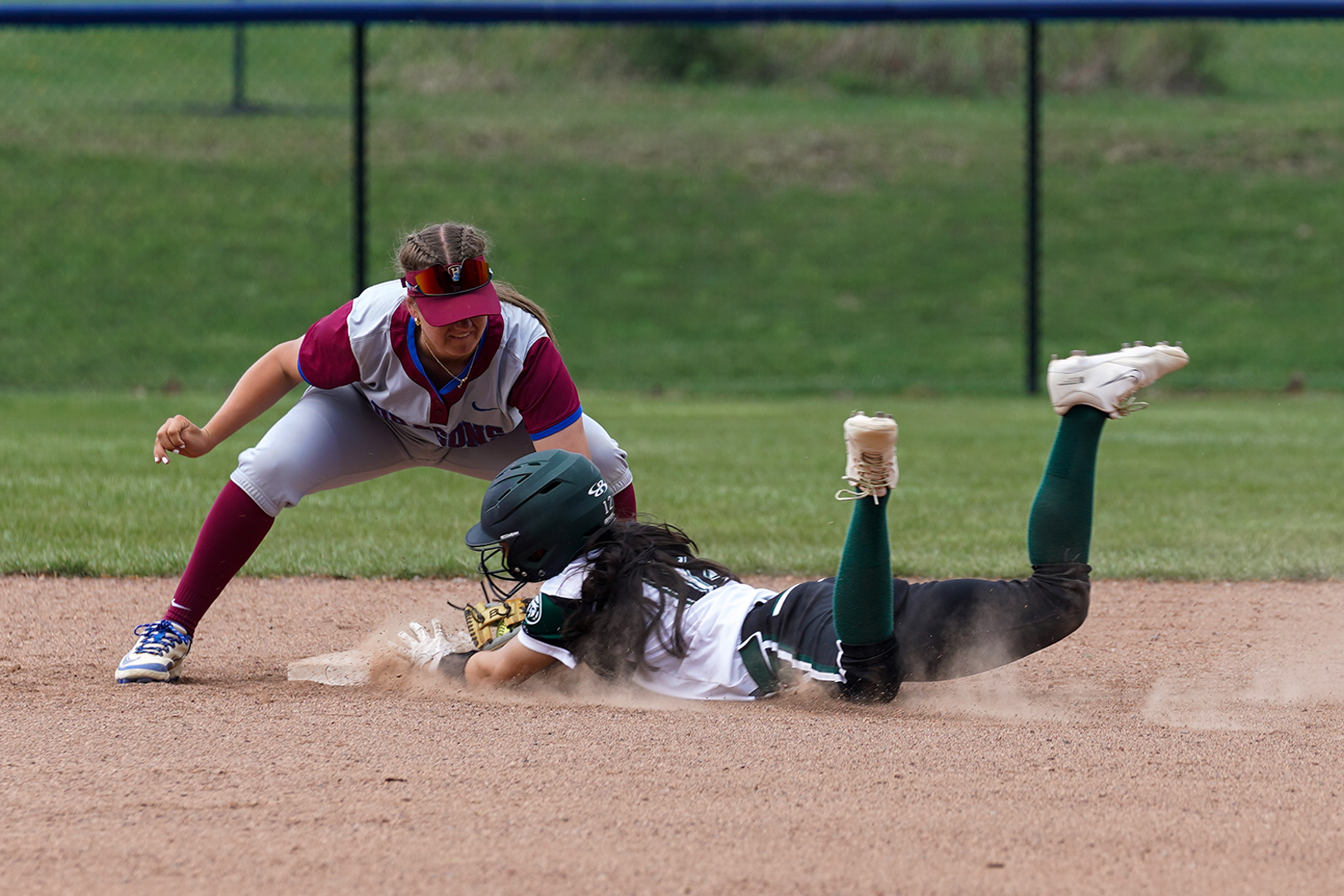 Photo is of Pennsylvania Highlands freshman Brooke Snyder sliding into second base during a Region 20 softball game against Howard Community College on April 29, 2025. Photo taken by Rose Mazey.
