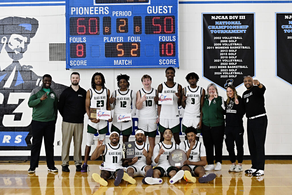 Members of the Penn Highlands Men's Basketball team pose for a photo following their victory in the WPCC/Region 20 Tournament Championship Game, Saturday, Feb. 21, 2026, at Butler County Community College.